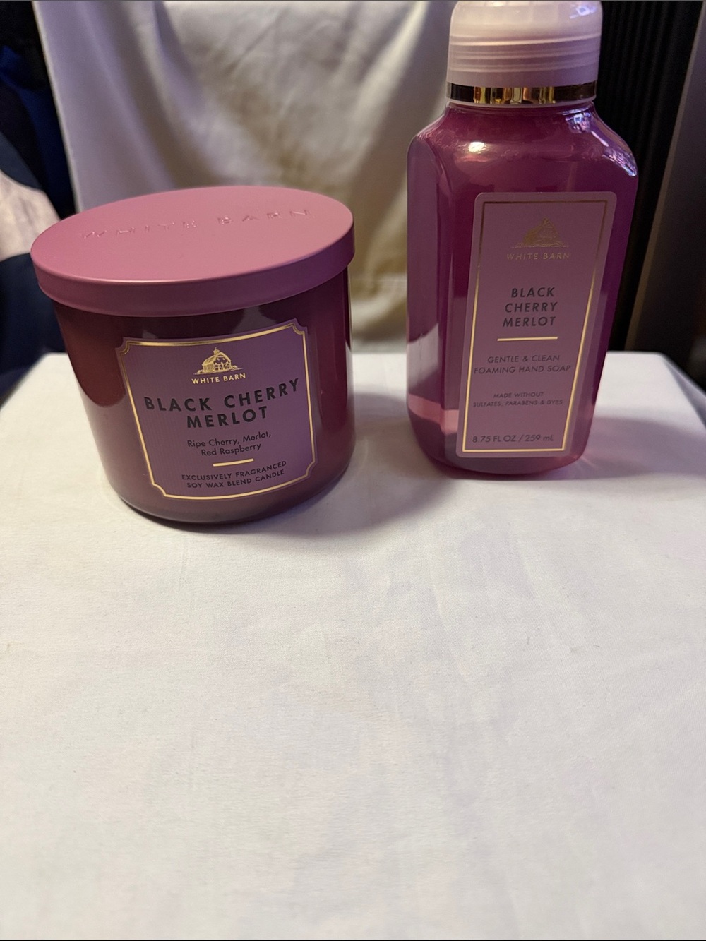 White Barn Black Cherry Merlot Foaming Hand Soap & Candle — Plum Purple